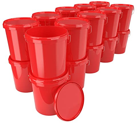 20x Eimer mit Deckel 16 Liter Rot - lebensmittelecht luftdicht und stabil, Leer Eimer mit Griff und Verschluss Deckel für Lebensmittel Chemie Wand Farbe Waschpulver Klebstoffe geeignet