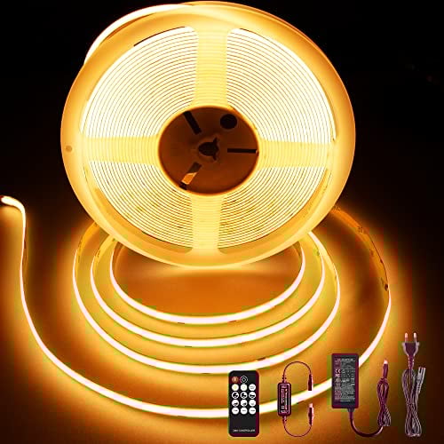 BERIXDEEP COB LED Streifen 10m, 384 LEDs/m, LED Strip Warmweiss mit Netzteil und Fernbedienung, 2700K, CRI 92+, 8mm, 24V für Schlafzimmer, Wohnzimmer, Indirekte Beleuchtung