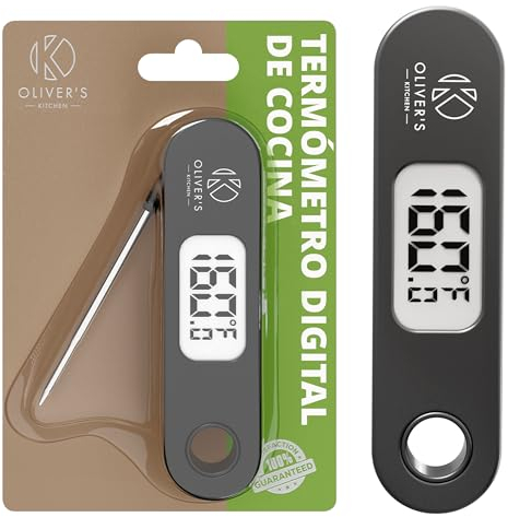 Oliver's Kitchen ® Termómetro Digital Cocina - Termómetro Digital con Sonda – Termómetro Horno Rápido y Preciso Lectura Instantánea - Pantalla LCD - Barbacoa, Cocina, Repostería