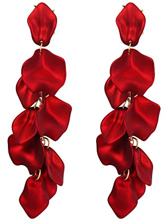 EVER FAITH Long Petal Earrings for Women Girls, Acrylic Red Rose Floral Flower Statement Dangle Earring Summer Holiday Jewellery