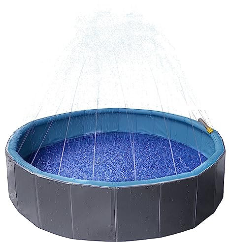 Flamingo Piscine pour Animaux M - Chien - avec Jet d'eau!! - Premium QUALITé - 80cm - Antidérapant - avec Bouchon verrouillable - résistant - Peut également être utilisé sans Jet d'eau