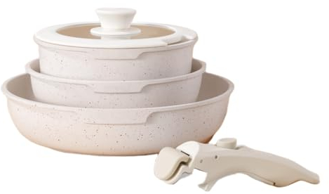 Set di pentole e padelle, set di pentole antiaderenti con manico staccabile, per esterni, con pietra di riso e grano, pentola antiaderente con coperchio, pentola a fondo piatto, adatta al forno