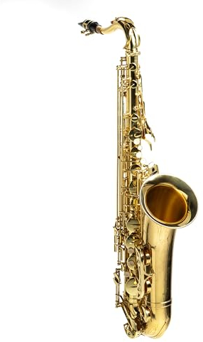 Monzani MZTS-110 Tenor Saxophon, Bb-Stimmung, Messingkorpus, Messingklappen, Klarlack lackiert, inklusive Mundstück, Wischer, Tragegestell, Koffer mit Rucksackvorrichtung, Graviert