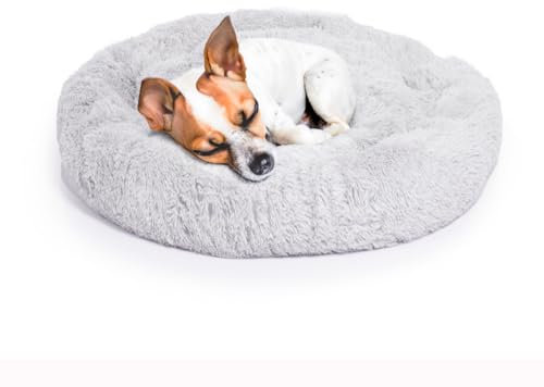 LITTLE LORD | Hundebett Ceddie - Flauschiges Hundekörbchen, Schlafplatz rund - hellgrau | ca. Ø 80 cm