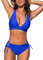 CUPSHE Damen Bikini Set V Ausschnitt Lace Up Cross Back Bikini Bademode Low Waist Schnürung Zweiteiliger Badeanzug Swimsuit Königsblau M