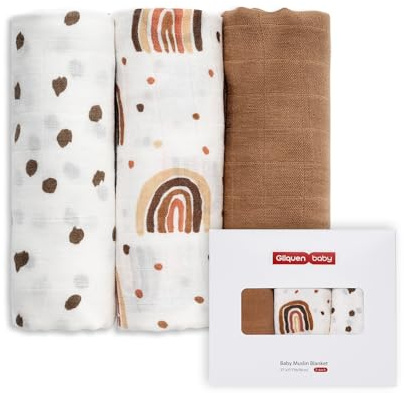 GLLQUEN BABY Muslin Squares Cloth for Baby 3pack 70cm x 70cm | Cotton Burp Cloths for Newborn, Absorbent & Breathable and Ideal to Clean, Wipe & Cover Newborns(Rainbow)