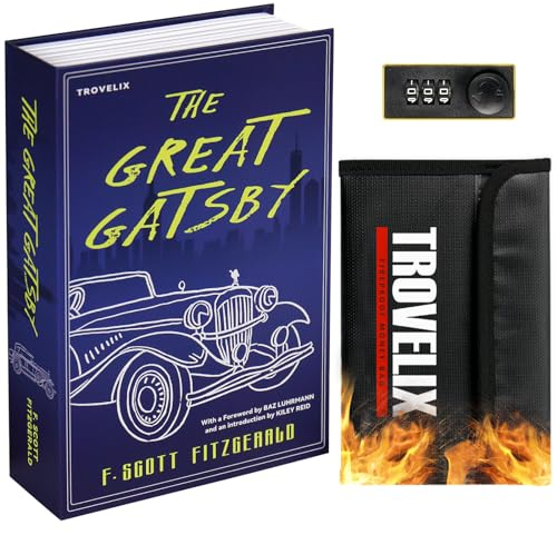 Book Safe with Combination Lock, Hidden Safe (9.5 x 6.2 x 2.2 Inch) with Fireproof Bag, Secret Diversion Safe, Hollow Book Box Hidden Storage, Money Safe Box for Cash (GREAT GATSBY)
