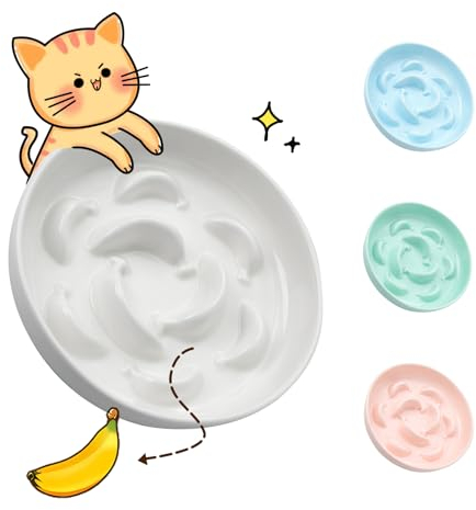 Gamelle Anti Glouton Chat Céramique - Gamelle Chat pour Alimentation Lente Série Pastel - Bol Nourriture Chat Anti Vomissement - Écuelle pour Chat avec Labyrinthe Interactif - Blanc ivoire - 16 x 3 cm