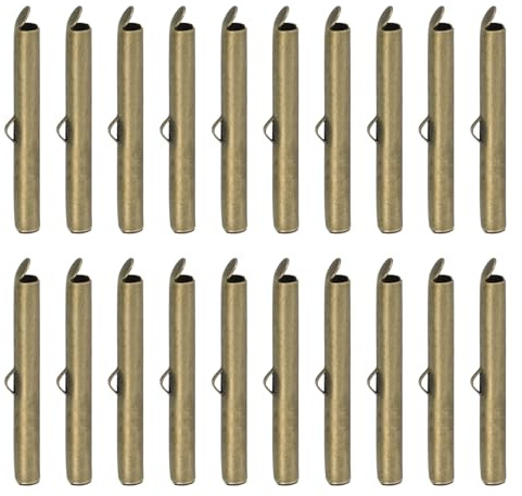 QUARKZMAN 60 Stück Schnur Endkappen, 35mm Röhrenperlen-Schieber-Klemmen für Mehrstrang-DIY-Bastelarbeiten, Bronze-Ton