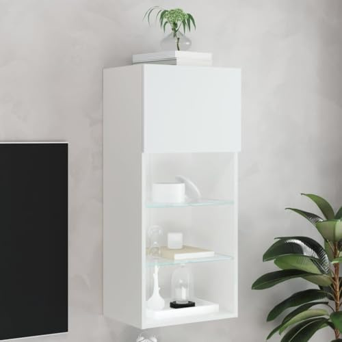 Homgoday Mueble TV con luces LED blanco 40,5 x 30 x 90 cm, mueble para TV salón, mesa para TV, mueble bajo para TV de salón industrial soporte TV