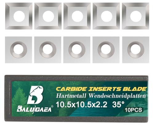 BALUGAEA HM - Juego de 10 cuchillas de repuesto (10,5 x 10,5 x 2,2 mm, metal duro, 35°, cuadradas para fresas planas, herramientas de torneado de madera, 10 unidades)