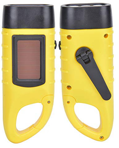 Acouto Notfall Taschenlampe Handkurbel, Wiederaufladbare Dynamo Taschenlampe Notlicht LED Solar Tragbare Campinglampe Ersatz für Klettern, Wandern, Outdoor (YELLOW)