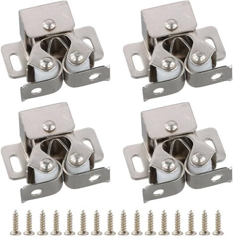 4 PCS Furniture Catches, Cold Rolled Steel Spring Lock, Double Roller Catch Door Catches with Screws for Doors of All Types (Silver)