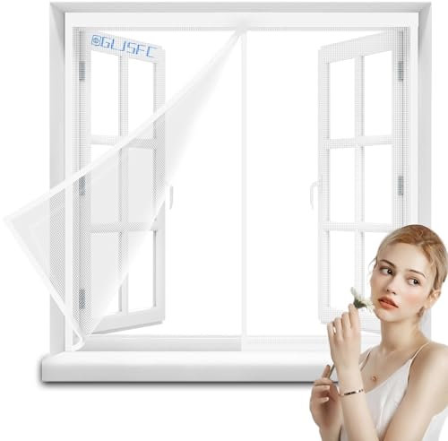 Magnetic Screen Window 85x135cm Self Sealing Screen Door, Heavy Duty Door Screen Magnetic Closure Keep Bugs Out, Retractable Screen Door Mesh - Pet and Kid Friendly, Door Screen White