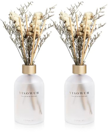 YISOWUH Raumduft-Rattanstäbchen-Diffuser – Jasmintee, 200 ml, 2 Packungen Duftstäbchen mit ätherischem Blumenöl und 16 Stäbchen – Langanhaltender Duft für Zuhause, Schlafzimmer, Badezimmer