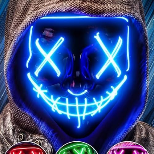 XiXiYang Scary LED Face Halloween Mask,3 Lighting Modes LED Face Transforming Masks,Light up Masks for Deadpool and Iron Fans for Men Women Adults for Costume Cosplay Party Masquerade, (Ice Blue)