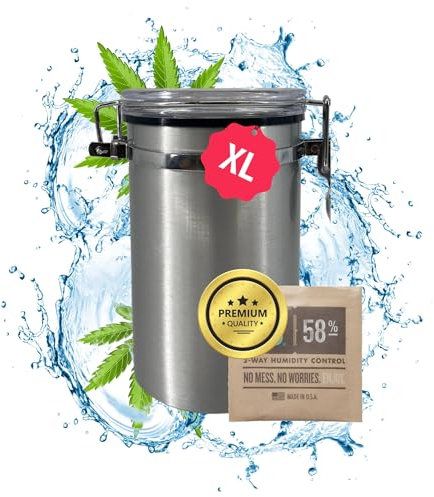TronicXL Premium Kräuter Aufbewahrungsdose 500ml luftdicht kompatibel mit Boveda + Pack 58% Größe 8 Grow Aufbewahrung Ernte Dose Behälter Vorratsdose Metall Container Stash Box