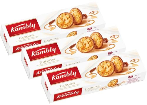 3x100g Crunchy Nut Cookies - Florentin Biscuits - Fine Pastries with Caramelized Almonds and Milk Chocolat 10.58 Oz/Kambly, Germany