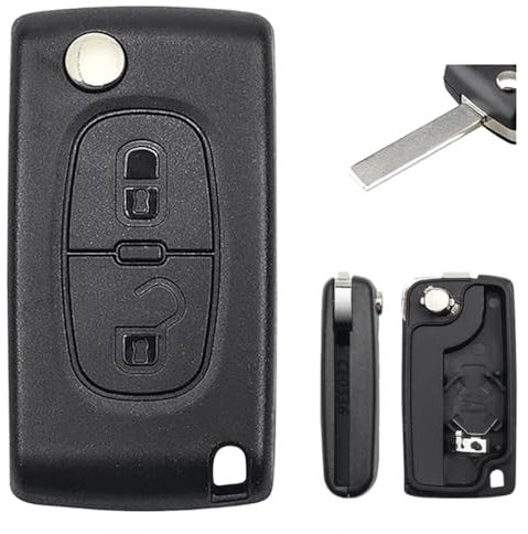 2 Buttons Replacement Car Key Fob Cases Fits for Peugeot 107 207 307 308 407 2BT Expert Partner Key Cover Accessories with HU83 Blade (CE0536-Have Battery Holder)