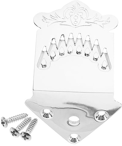 VICASKY Metal Mandolin Tailpiece 8-string with Screws Feathered Design Chrome Mandolin Parts Guitar Tailpiece Accessory for String Replacement