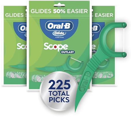 Oral-B Glide Mint Dental Floss Picks with Long Lasting Scope Flavor, 3 Pack of 75 Picks (225 Total)