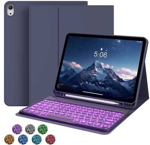 GKABXY Hülle mit Tastatur für iPad Air 11 Zoll (M3/M2), ipad Air 7 6 5 4 (2025/2024/2022/2020) 10,9 Zoll, mit Stifthalter, QWERTZ Layout, 7 Farben Magnetische Abnehmbare Bluetooth Tastatur, Violett