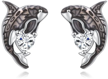 Flyow Orca Killerwal Ohrringe 925 Sterling Silber Niedliche Orca Meerestier Ohrstecker Hypoallergene Ozean Killerwal Schmuck Geschenke für Damen Orca Liebhaber