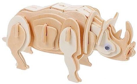 KOMBIUDA Handmade Wooden Puzzle for Children 3D Rhino Puzzle Toy Fun Learning Activity