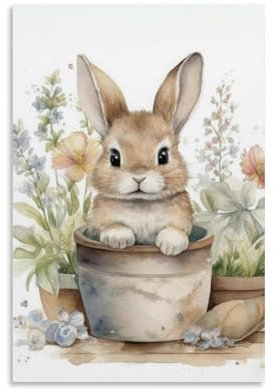 LRXDECOR Aquarellgemälde Häschen Ostern 7, stilvolle ästhetische Leinwand-Wandkunst für einzigartige Heimdekoration, 30 x 45 cm, ungerahmt, 7