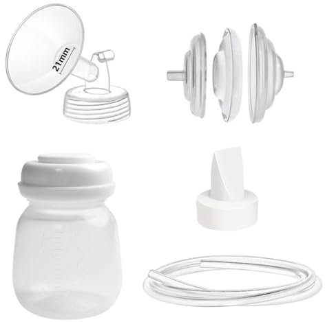 Momlacto Breast Pump Parts Compatible with Spectra S1/S2/9Plus, Full Set Replacement Parts Include Flange,Duckbill Valve,Backflow Protector,Tube,Bottle, Not Original Spectra Accessories (21mm Flange)
