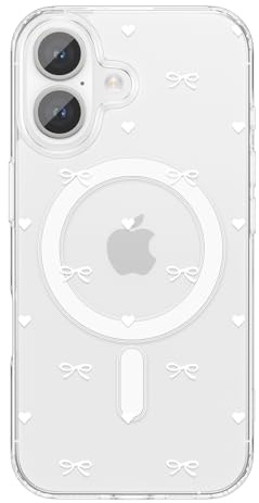 ZTOFERA Magnetisches Hülle für iPhone 16 Plus (6.7), Ästhetische Transparente Handyhülle Cute Schleife & Liebe Herz Muster Weiche TPU Stoßfest Schutzhülle, Weiß