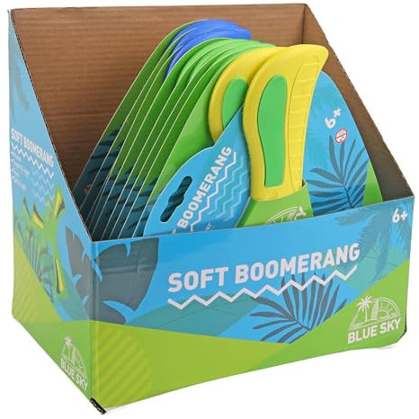 BLUE SKY - 12er Pack Bumerangs - Outdoor-Spiel - 047705PA - Zufällige Farbe - Schaumstoff - Kinderspielzeug - Weich - Leicht - Innen - Außen - Wurfspiel - Indoor - Ab 6 Jahren