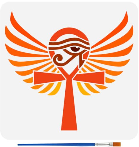 FINGERINSPIRE Schablone Mit Ägyptischem Ankh Symbol Und Pinsel 30x30cm Groß Mustervorlage Mit Ägyptischen Zeichen Dekorative Schablone Mit Ägyptischem Thema Zum Malen An Wänden Holzböden Stoff Möbeln