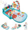 Baby Play Mat, Baby Gym Piano Mat with Music, Light and Rattles, Thicken Baby Play Gym for Newborn 0-36 Months, Baby Sensory Tummy Time Mat, Blue Zoo Print
