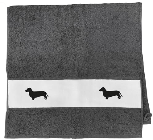 Huuraa Handtuch Dackel Silhouette Geschenk | 50x100cm Graphite Baumwolle Handtuch Geschenkidee Graues Gästehandtuch mit Motiv Gästetuch Weich und Saugstark