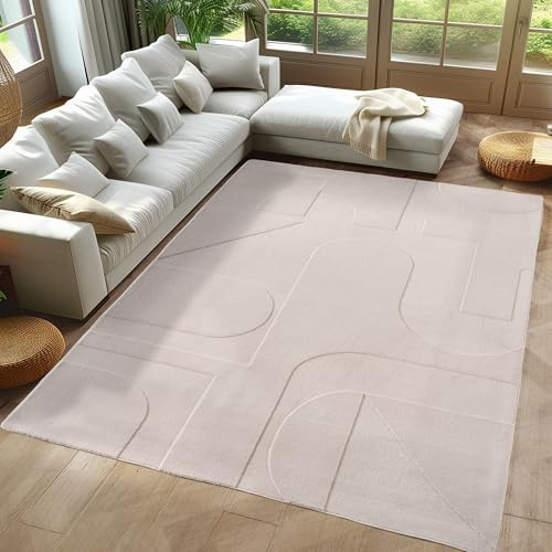 Carpetsale24 Boho Teppich 160 x 230 cm Creme, Weicher Skandinavischer Kurzflor mit 3D-Effekt, Waschbar & Pflegeleicht, Moderner Teppich für Wohnzimmer, Esszimmer oder Schlafzimmer