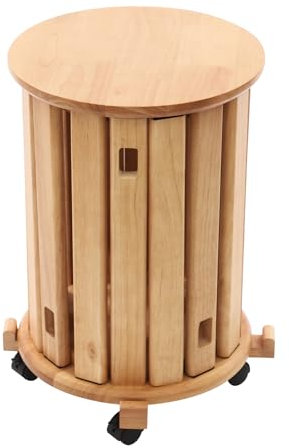 Juego de 4 taburetes apilables de madera con ruedas, taburetes redondos de madera, taburetes de comedor, mesita de noche, redondos, apilables, para balcón, taburete con antideslizante, para cocina