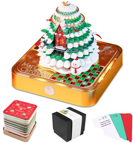 2026 Calendario 3D da Strappare, Calendario 2026 da Tavolo con Luci a LED, 3D Art Memo Pad Ornamento da Scrivania e Scultura di Carta, Blocco Note 3D per Regalo (Albero di Natale)