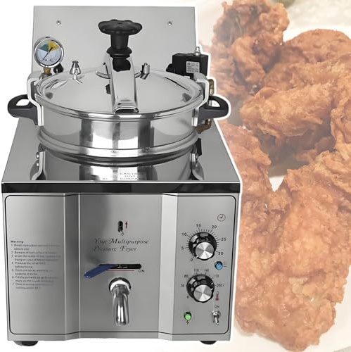 vnmudzeo Friggitrice Professionale da Banco da 16 L Friggitrice, Timer da 0 A 30 Minuti, Fornello Elettrico A Pressione da 3000 W, per Friggere Pollo E Pesce al Ristorante