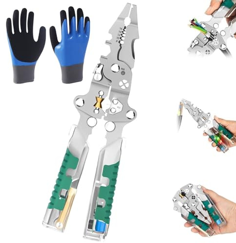 Electrical Pliers,Folding Stylus Screwdriver Wire Stripper,with Voltage Tester,Non-Slip Grip,Multi-Function,Ergonomic,for Cutting,Pulling,Crimping Wires Cable,with Electrician Gloves