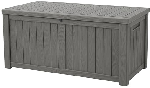 Homeology TUNGSTEN 450 Litre 119 Gallon Waterproof Extra Large Lockable Easy-Open Garden Storage Box in Greige