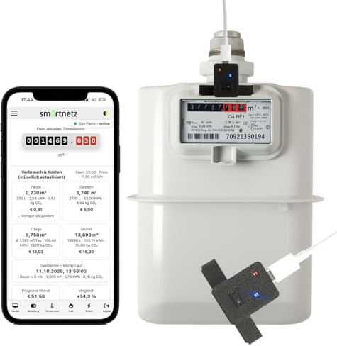 SMARTNETZ GASREADER 5 Mini Pipersberg/Schlumberger/Itron 0,1 m³ / 0,01 m³ / Impuls G4, G4, G10 RF1 Schnittstelle - WiFi mit TASMOTA vorinstalliert (Pipersberg RF1 0,1 m³/Impuls)
