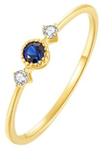 Wycian Trauringe Nickelfrei Ring 18 Karat Gold Dünn Poliert mit Rundem Saphir und Diamant Größe 65 (20.7) Massiv, Nicht Plattiert Mode für Schwester Hochzeit Schmuck