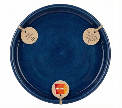 Teramico Pflanzenteller Untersetzer aus glasiertem Steinzeug Keramik - Frostfest und winterhart - Auch als Vogeltränke - Formschön (Royal Blau, 49cm)