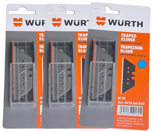 Würth 30x Trapezklinge schwarz Ersatzklingen extrem scharf für Trapezmesser Cuttermesser Teppichmesser 071566022-3