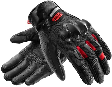 REBELHORN Defender Motorradhandschuhe Herren | Leder | Knöchelprotektoren | Große Belüftungspaneele | Cooler-Tec-Futter | Schutzstufe 1 KP | Größen bis 3XL