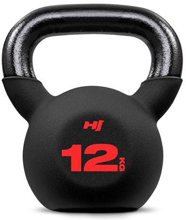 Hop-Sport Kettlebell 12kg, Kugelhantel aus Gusseisen mit Neoprenbeschichtung, Fitness Gewicht für Krafttraining, Functional Training & Home Gym, bodenschonend, ergonomischer Griff