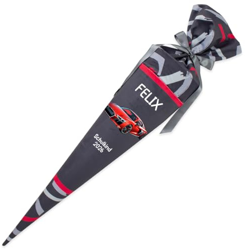Dein Lieblingsteil Deine Schultüte aus Stoff Kuschel Velvet Wunschmotiv individualisierbar mit Wunschname personalisierbar 70 cm 85 cm – Jungs (Modell 15: Auto, 85 cm ohne Kissen)