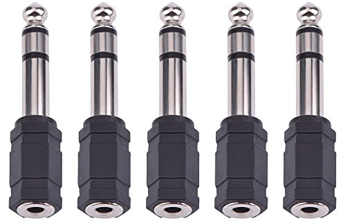Adattatore di Cuffia 6.35 mm Maschio a 3.5 mm Femmina Stereo Auricolare Audio Jack adattatore, 5 Pezzi, Nero