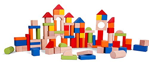 Classic World Wooden Building Blocks Set, Durable, Balancing, Sorting, Stacking, Developmental and Educational, Perception and Sensory Toy, 100-Piece Set, 1 Year+